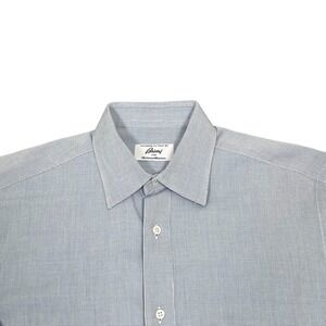 Brioni Dress Shirt Mens L 15 Blue Micro Check Neiman Marcus Cotton Italy